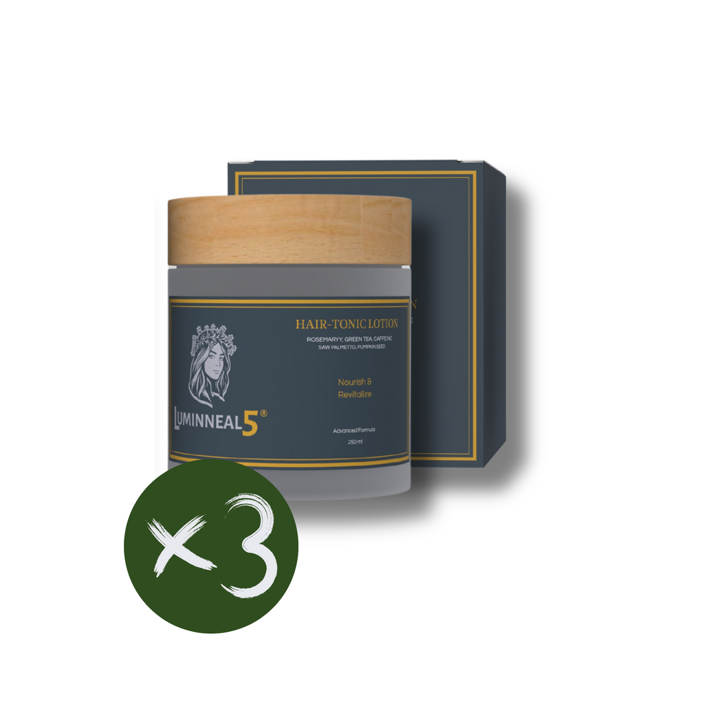 Luminneal5 hair tonic lotion with packaging on a white background