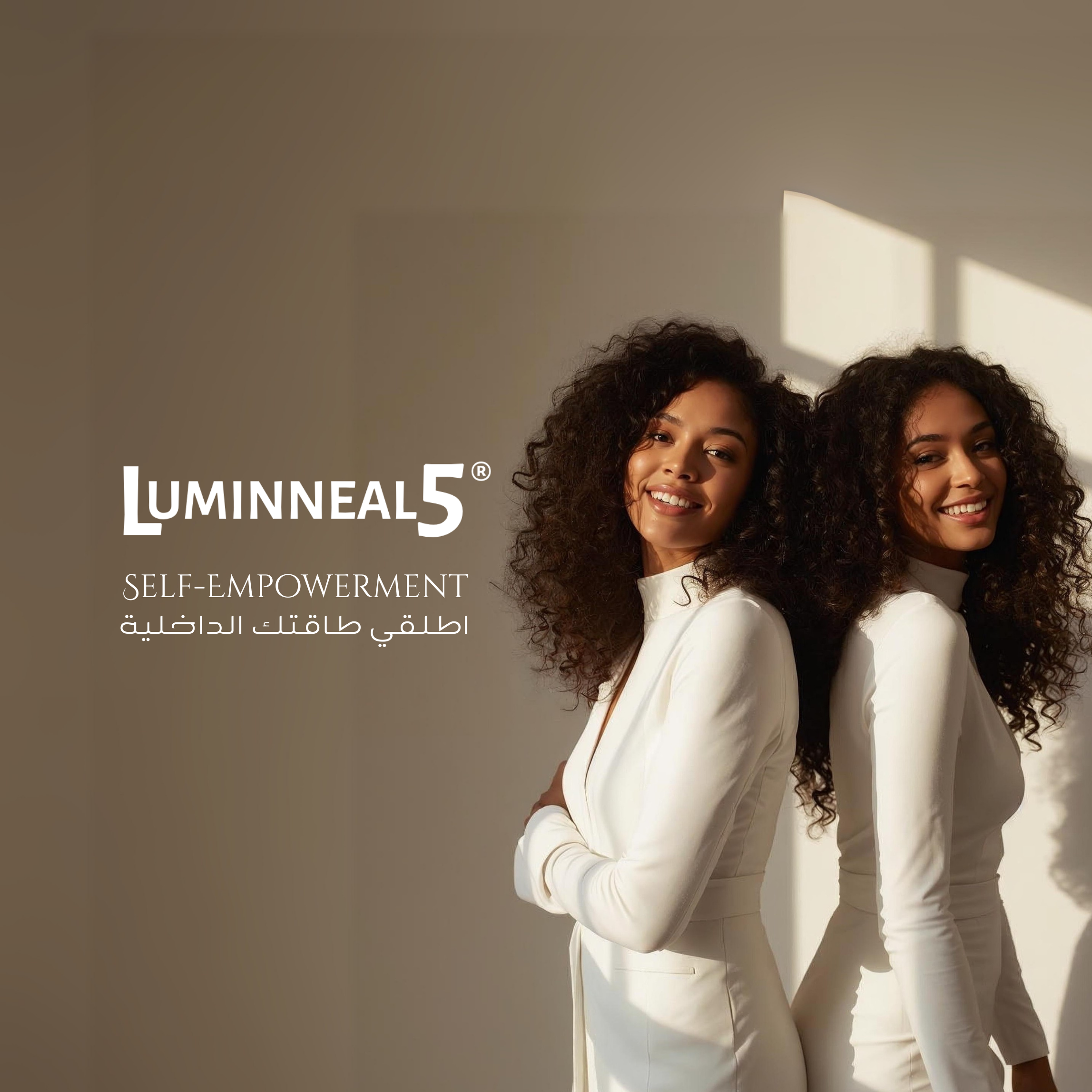 Two women standing side by side with Luminneal5 logo and text on a plain background 