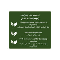 Product label for Lumineal5 purifying shower head with features listed on a green background. Luminneal5 Purifying Shower Head – High Pressure + 3-Stage Hair-Safe Filter Hair-Care vpwvuf-su.myshopify.com Luminneal5 Purifying Shower Head – High Pressure + 3-Stage Hair-Safe Filter Hair-Care vpwvuf-su.myshopify.com