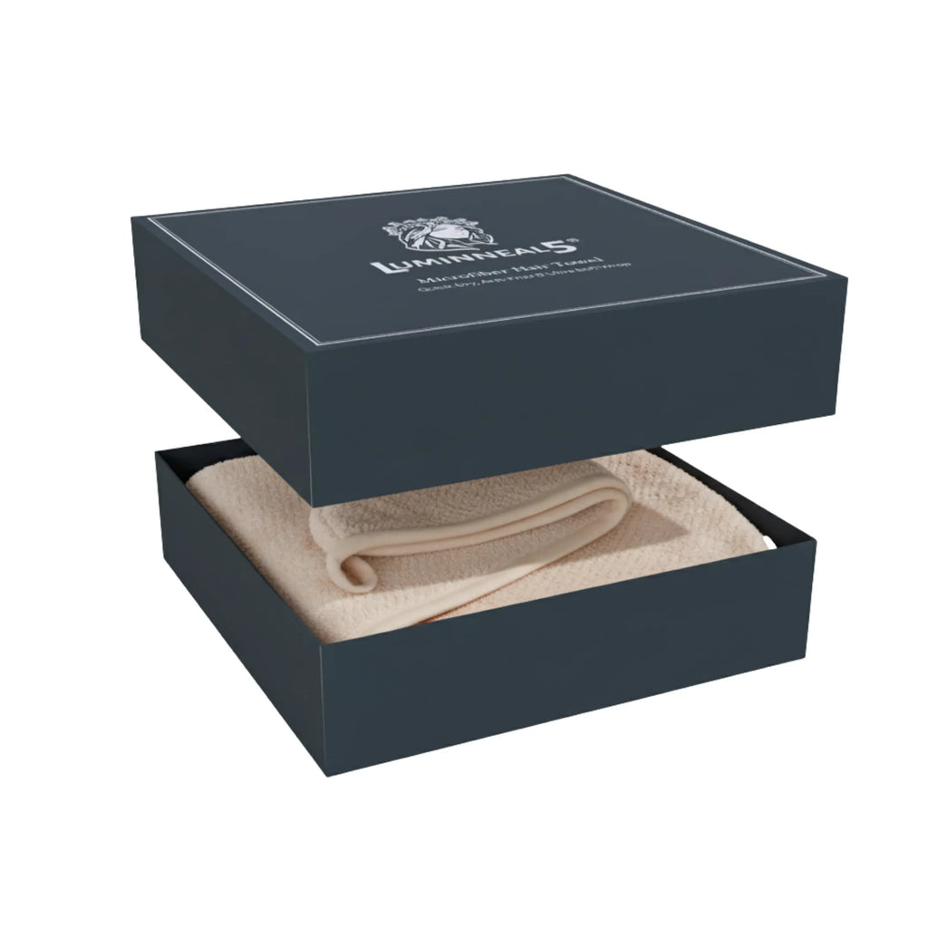 Luminneal5 Beige folded microfiber towel  opened box Luminneal5 Microfiber Hair Towel – Quick Dry, Anti-Frizz Ultra Soft Wrap Hair-Care vpwvuf-su.myshopify.com Luminneal5 Microfiber Hair Towel – Quick Dry, Anti-Frizz Ultra Soft Wrap Hair-Care vpwvuf-su.myshopify.com